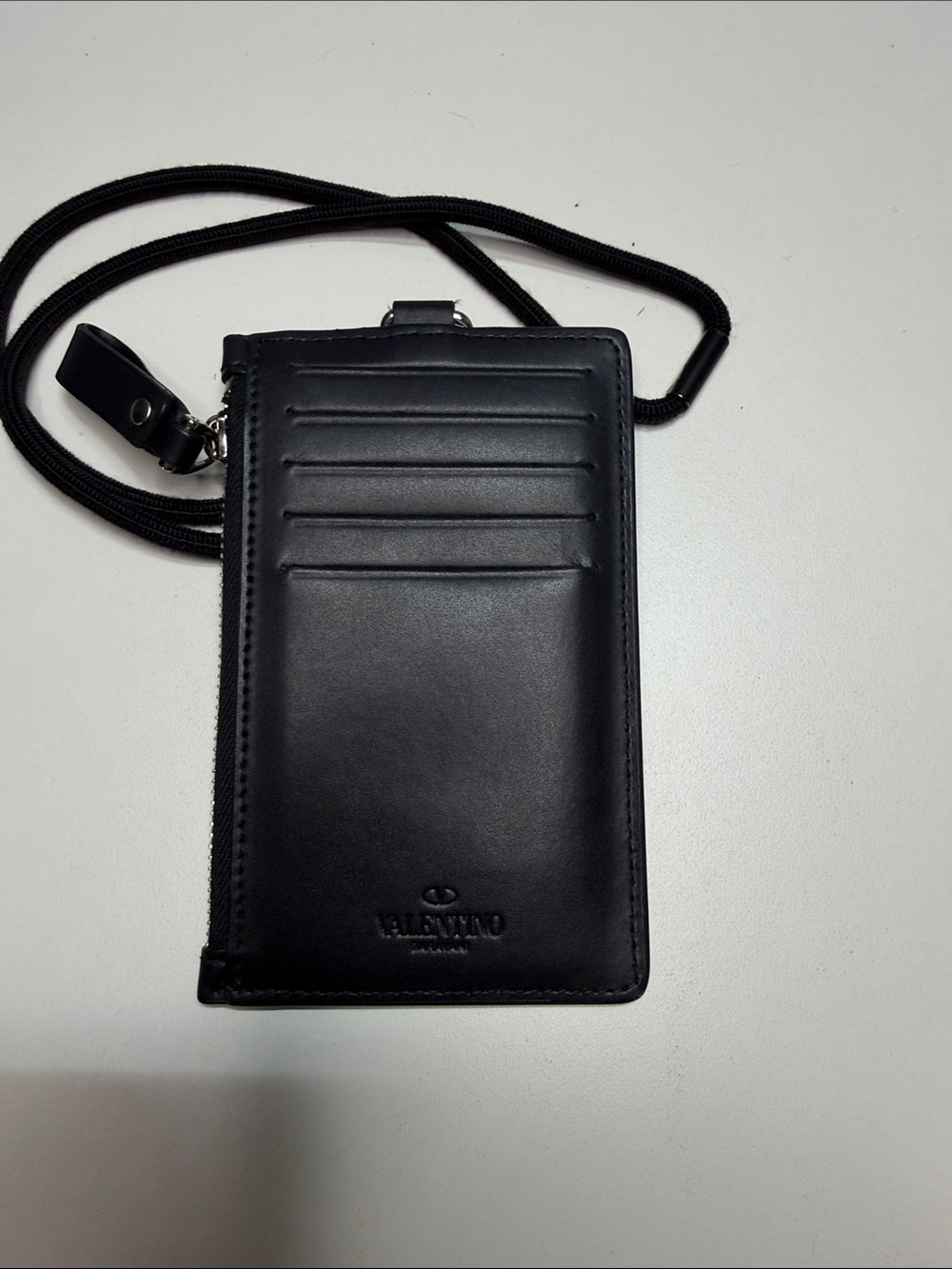 Valentino Black Leather VLTN Rainbow Logo Cardholder with Strap - Picture 3 of 7